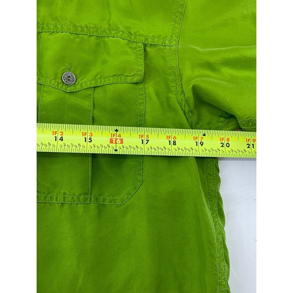 Silk Button Up Blouse S Bright Green Colorful Chic Lightweight Boho Airy - Picture 7 of 9